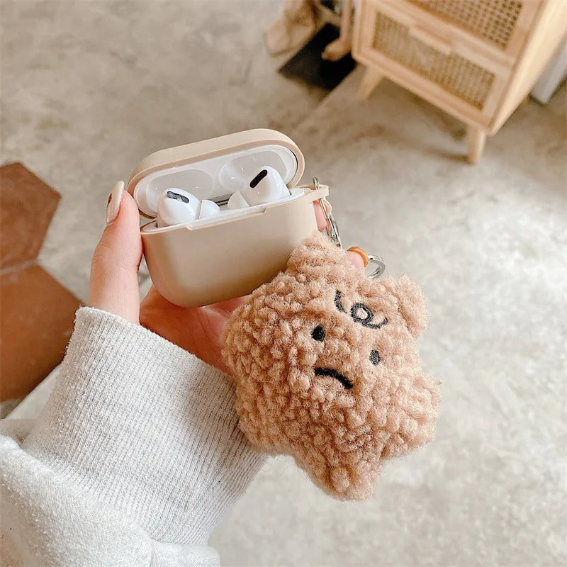 Silicone AirPods Case with Plush Bear Keychain