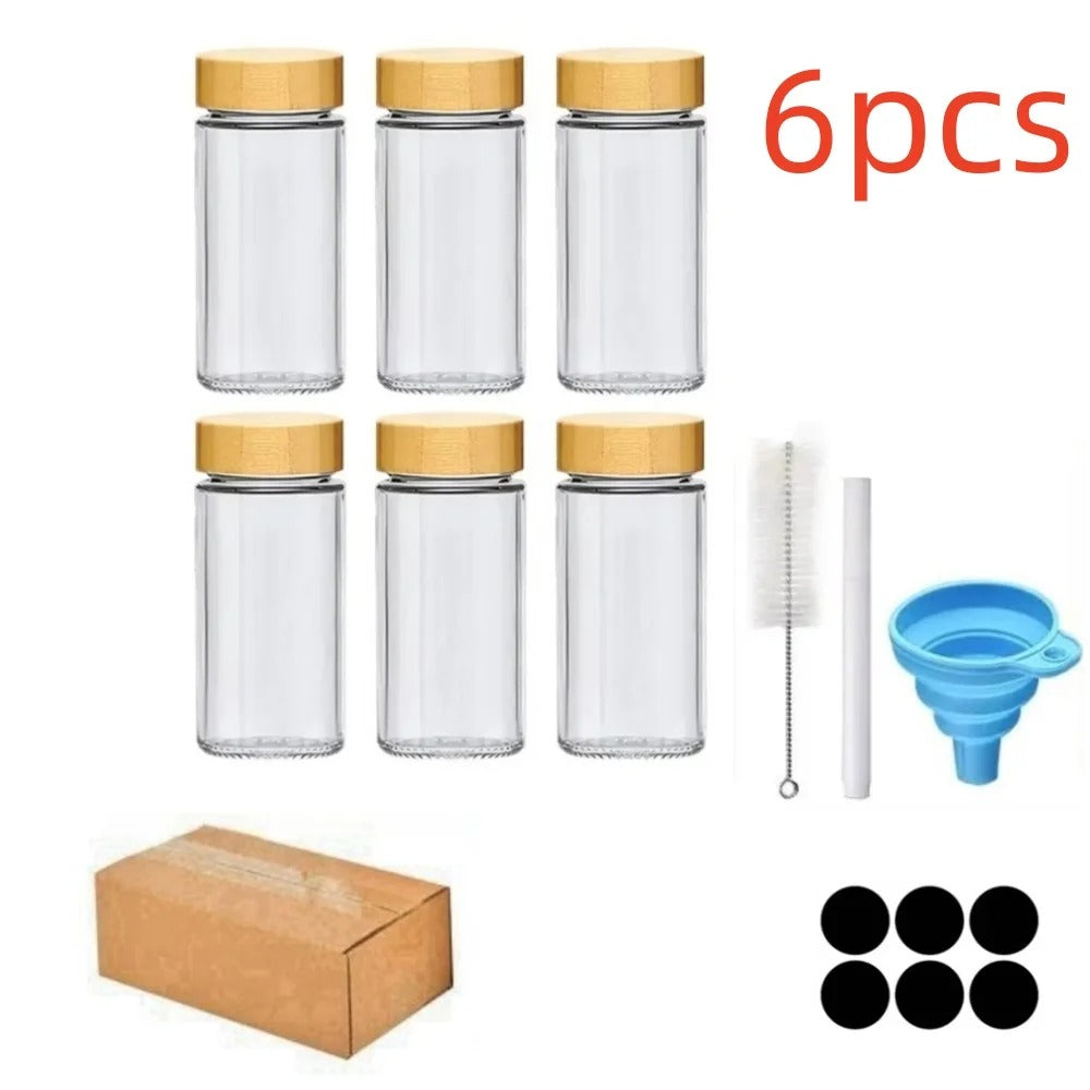 Glass Spice Jar Set with Bamboo or Metal Lids